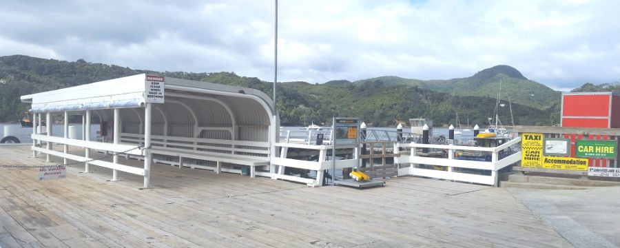 SeaLink ferry Tryphena wharf undercover passenger waiting area